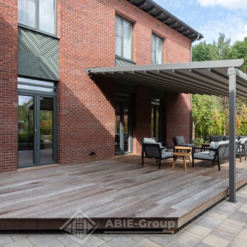 Фотографии выполненных работ компании «ABIE-GROUP»  алюминиевой перголы со сдвижной крышей . г. Одинцово, Московская область.